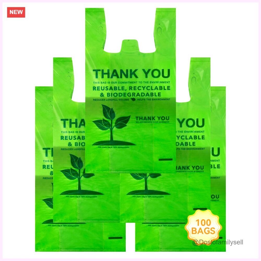 Large Biodegradable Shopping Bags 100 Count Eco-Friendly Compostable
